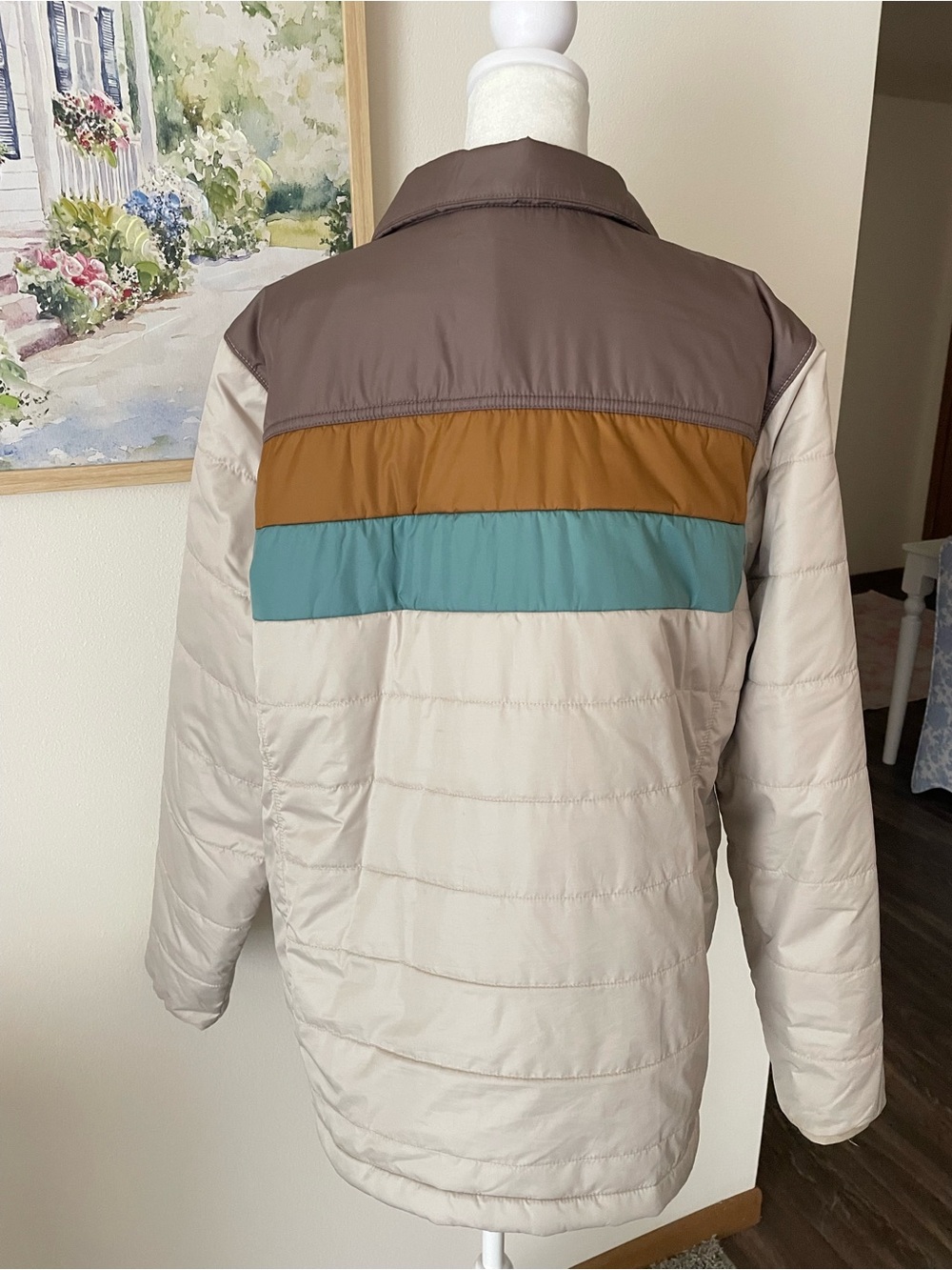 L.L.Bean Mountain Classic Puffer Jacket Colorblock Taupe Brown 1X Plus - Picture 4 of 4